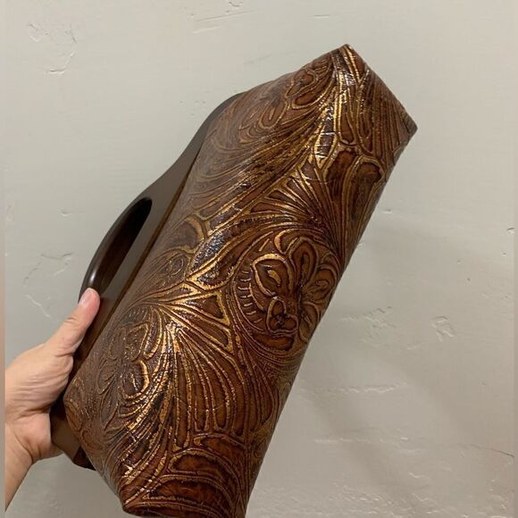 Vintage Style Handmade Genuine Embossed Leather Wooden Frame Bag/Crossbody - Picture 13 of 16